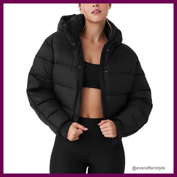 Cropped Puffer Jacket Hooded Quilted Winter Coat Chic Minimal Outerwear